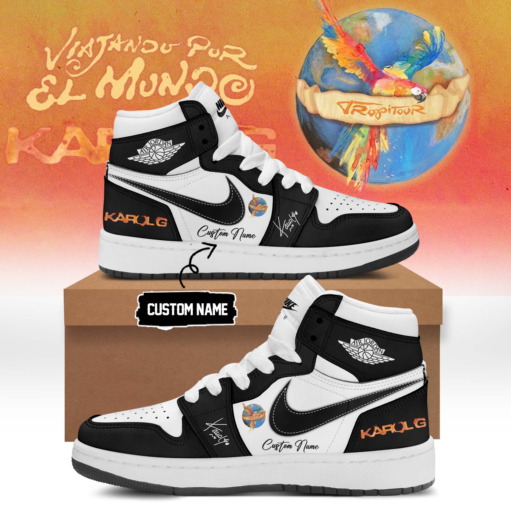 Karol G Viajando Por El Mundo Tropitour Limited Edition Signature High Top Sneakers Classic Edition