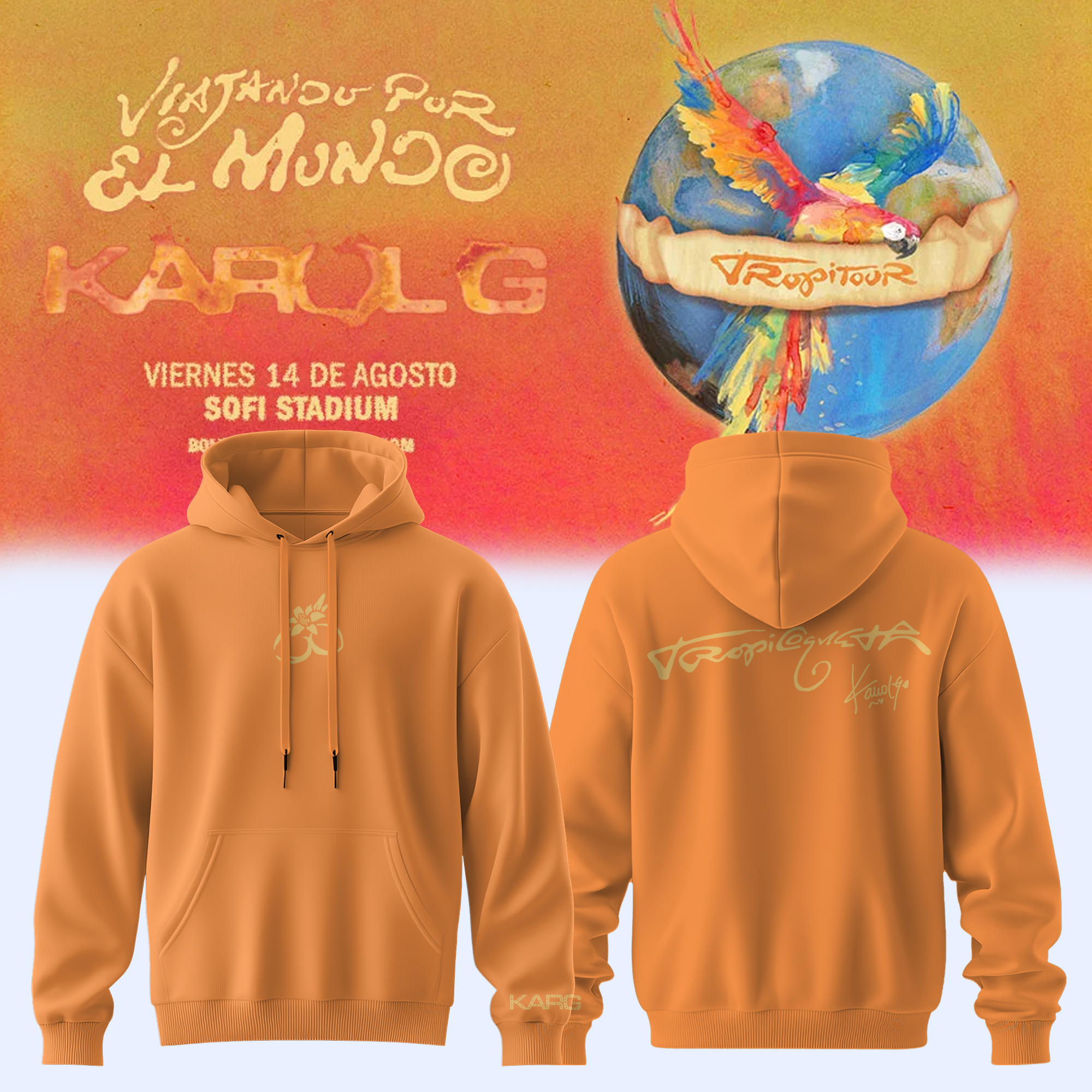 Karol G Viajando Por El Mundo Tropitour Limited Edition Signature Pullover Hoodie Premium Edition