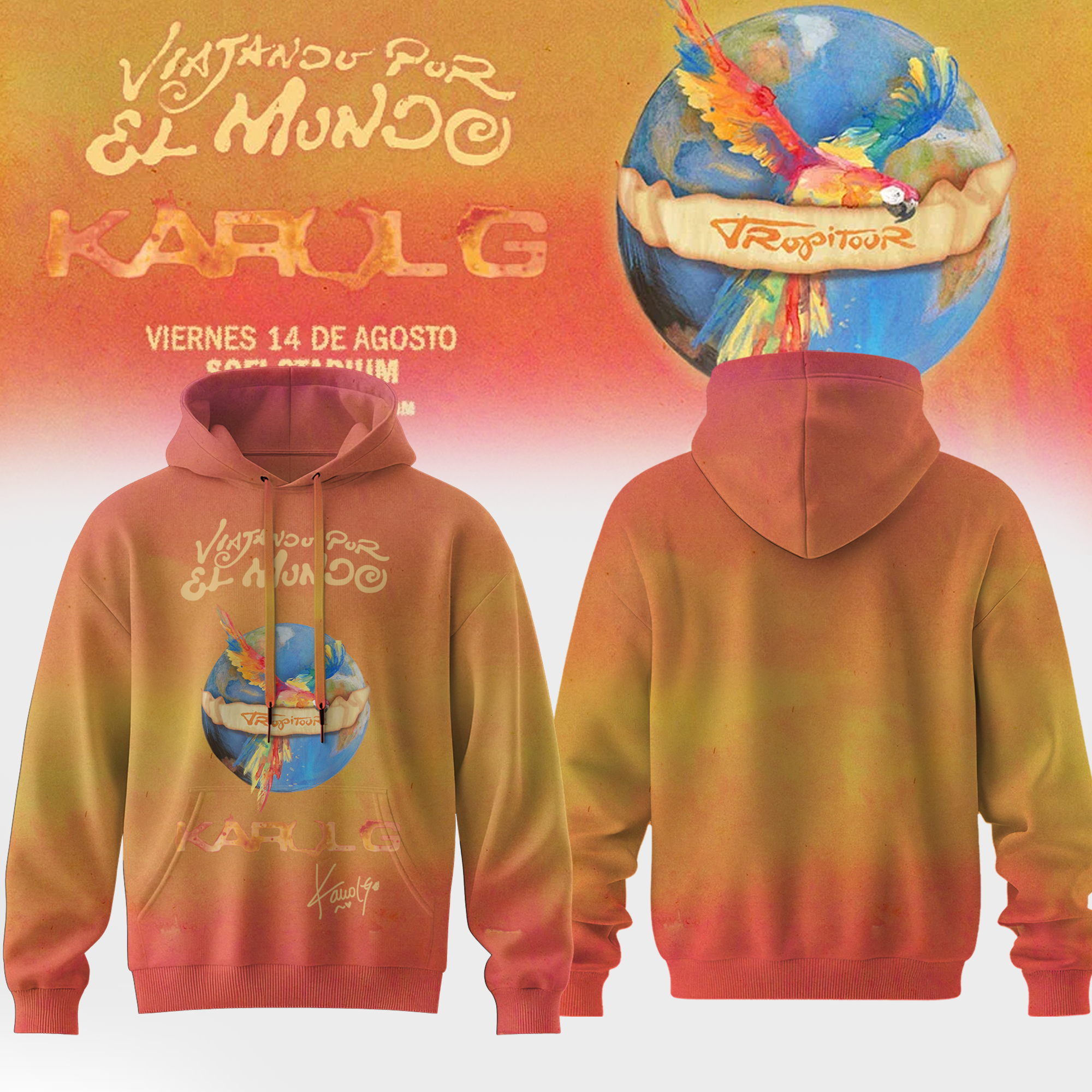 Karol G Viajando Por El Mundo Tropitour Limited Edition Signature Pullover Hoodie Signature Edition