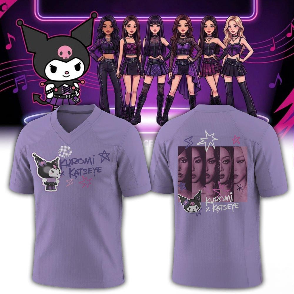 Katseye x Kuromi Limited Edition Football Jersey KPop Character Fan Cute Sports Style Apparel 1 - Unicasport Katseye x Kuromi Limited Edition Football Jersey KPop Character Fan Cute Sports Style Apparel