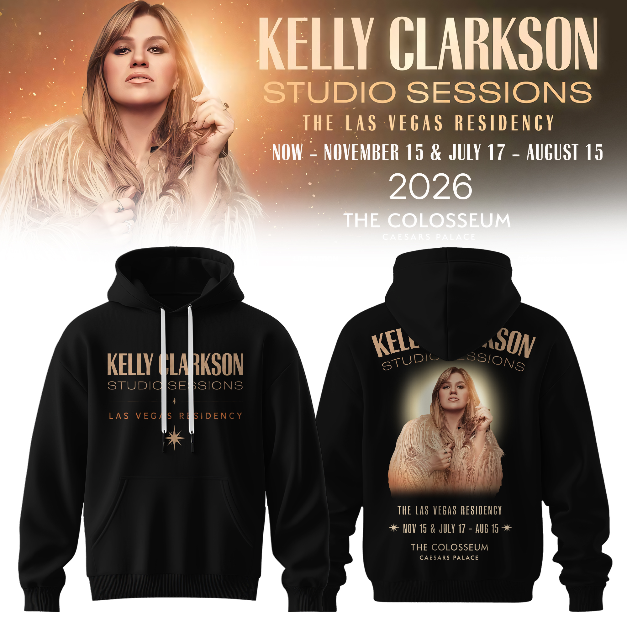Kelly Clarkson Studio Sessions Las Vegas Residency 2026 Official Tour Hoodie Collection Gifts For Fans