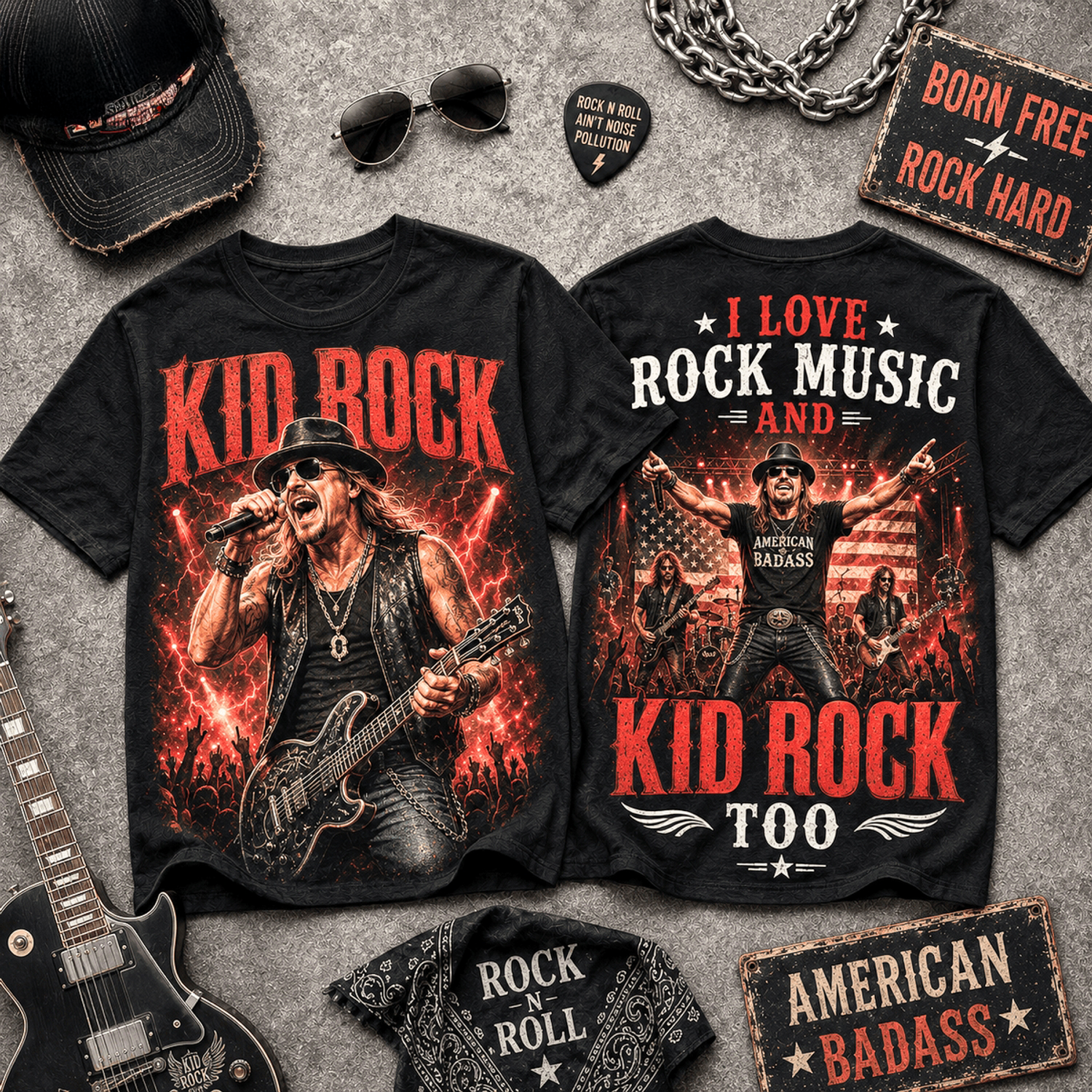 Kid Rock Born Free American Badass Graphic T Shirt