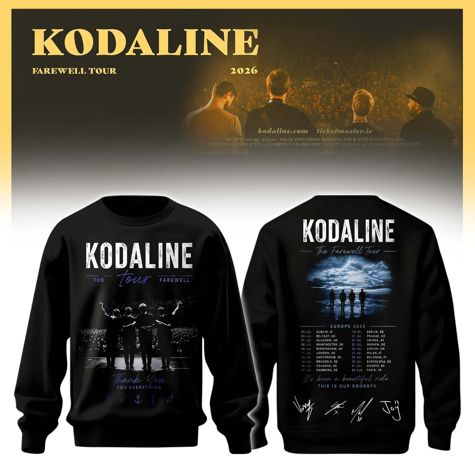 Kodaline Farewell Tour 2026 Official Tour Hoodie Collection