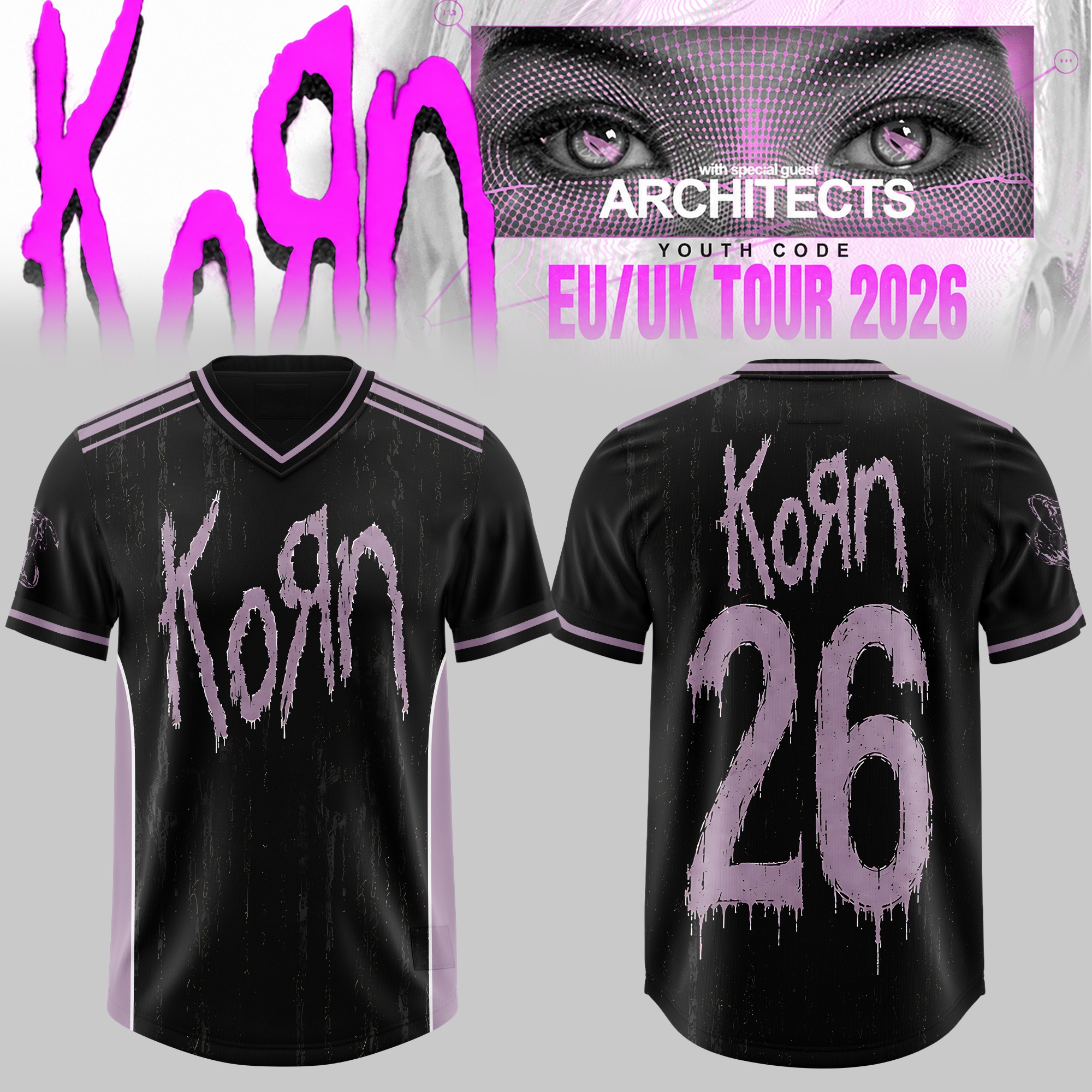 Korn EU UK Tour 2026 Black Purple Number 26 Football Jersey Rock Music Fan Apparel 2 - Unicasport Korn EU UK Tour 2026 Black Purple Number 26 Football Jersey Rock Music Fan Apparel