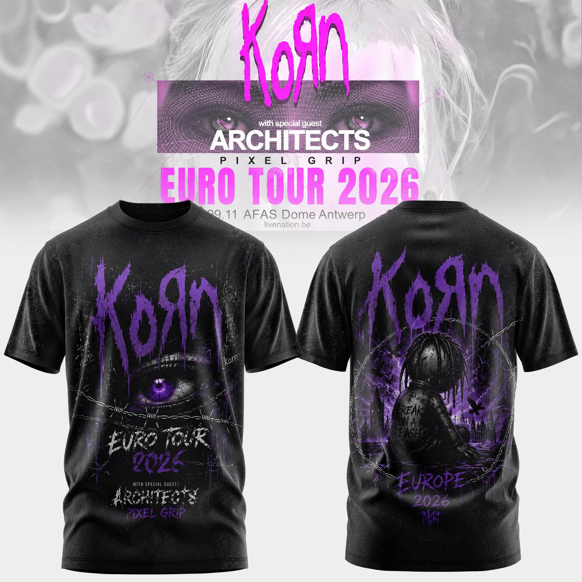Korn Euro Tour 2026 Limited Edition Architects Special Guest Concert Tee
