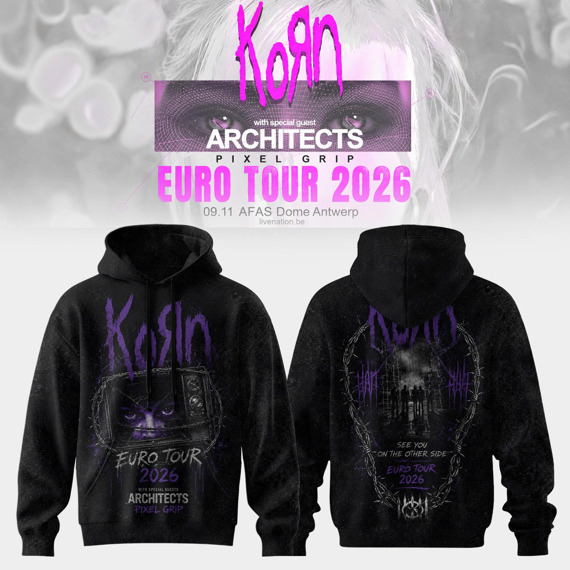 Korn Euro Tour 2026 Premium Vintage Concert Hoodie with Architects Special Guest