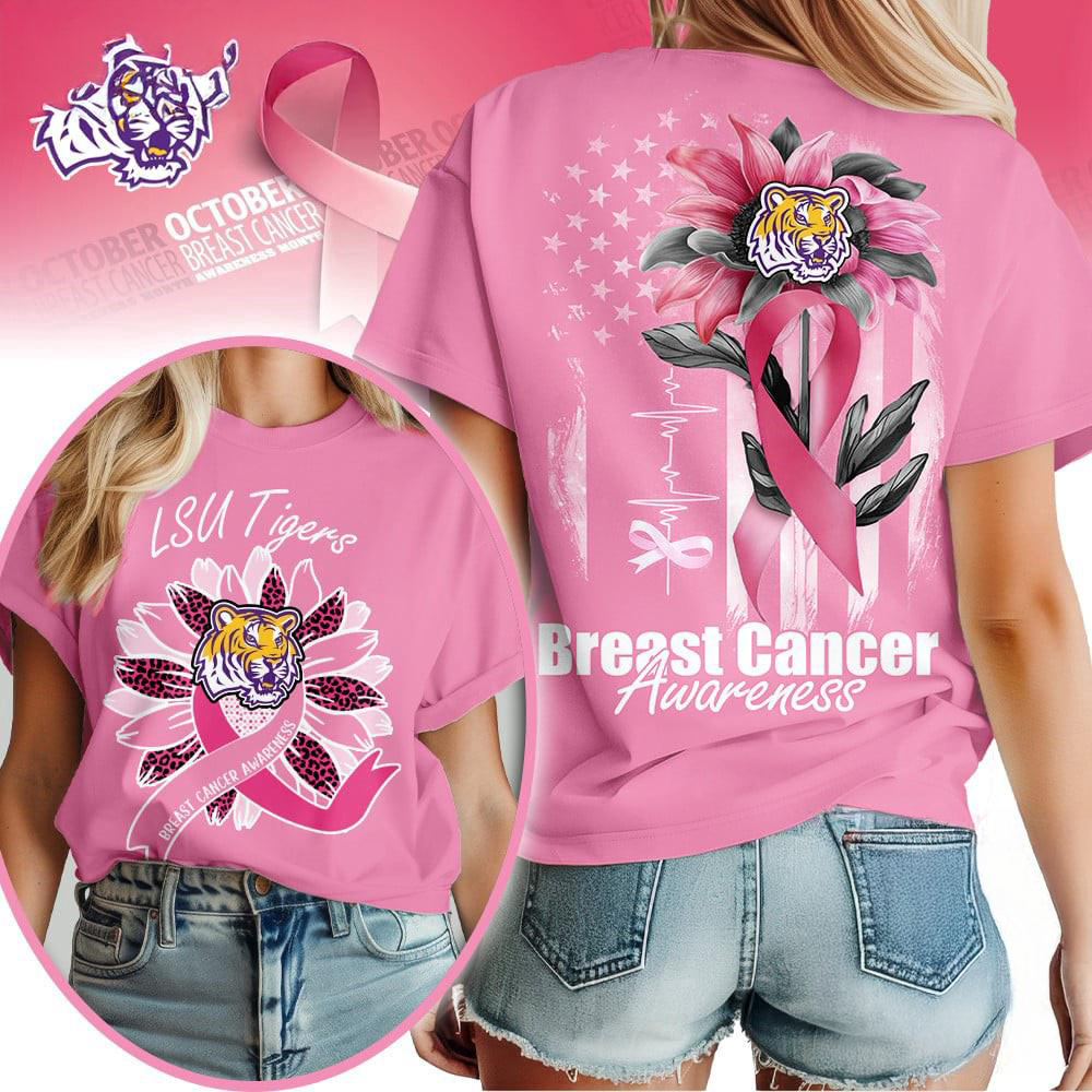 LSU Tigers 2025 NCAA Breast Cancer Sunflowers Unisex 3D Shirt