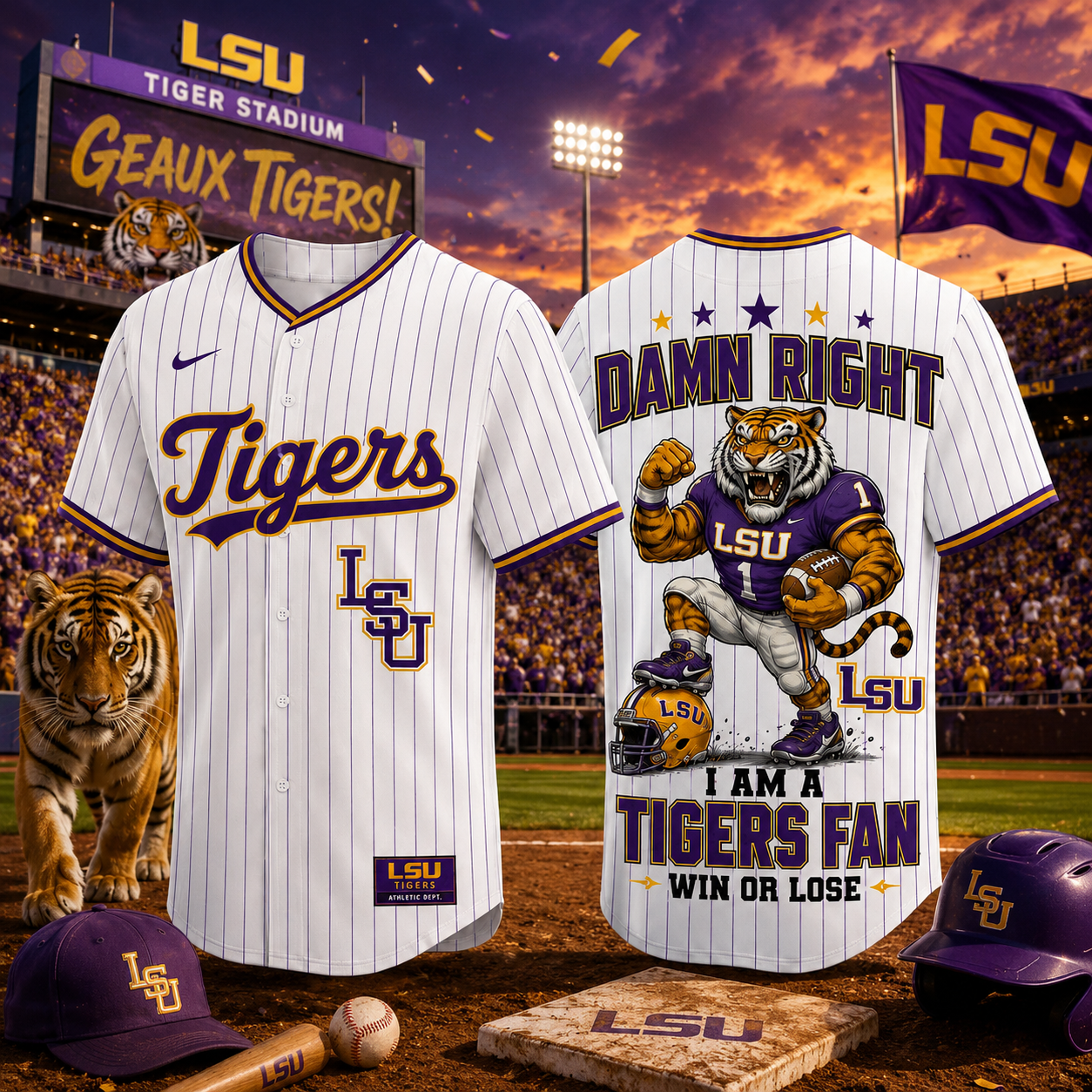 LSU Tigers Damn Right I Am A Tigers Fan Baseball Jersey NCAA College Baseball Fan Gift