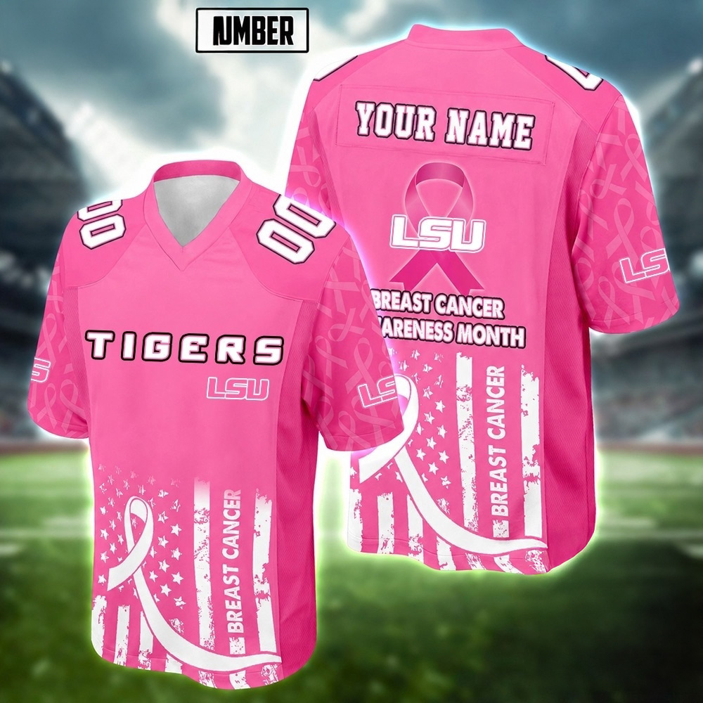 LSU Tigers NCAA Breast Cancer Awareness Month 2026 Football Jersey Fanwear Collection 2 - Unicasport LSU Tigers NCAA Breast Cancer Awareness Month 2026 Football Jersey Fanwear Collection