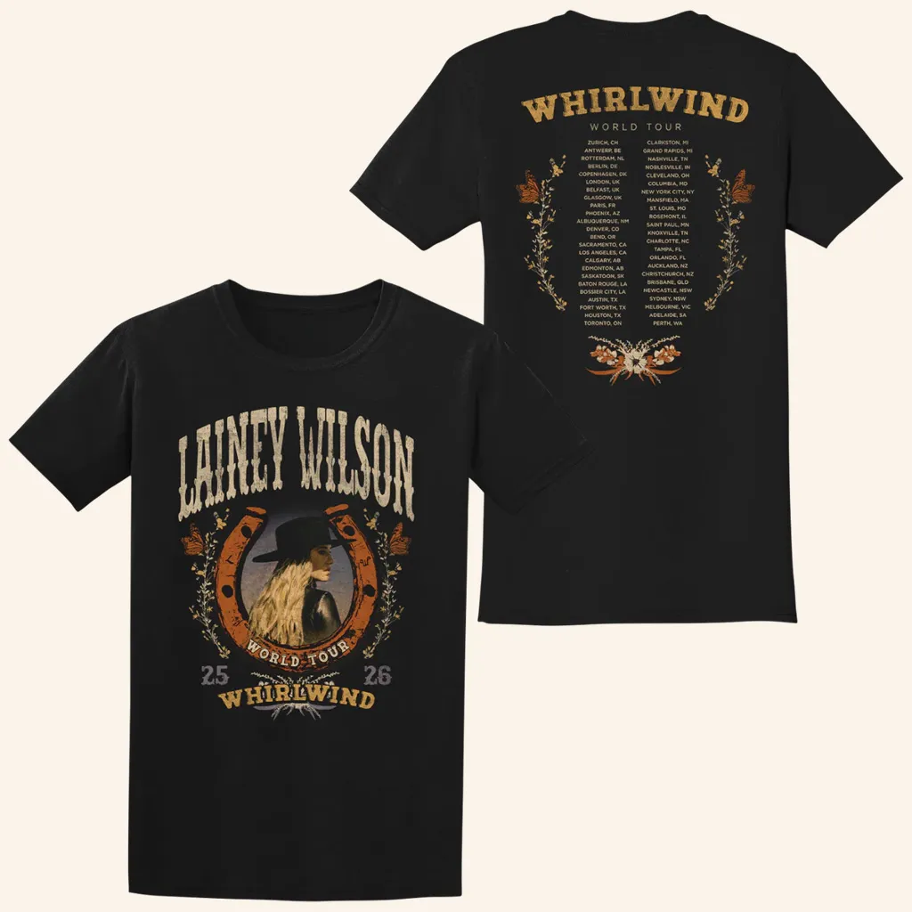 Lainey Wilson Merch Whirlwind World Tour Horseshoe TShirt Christmas Gifts For Wife