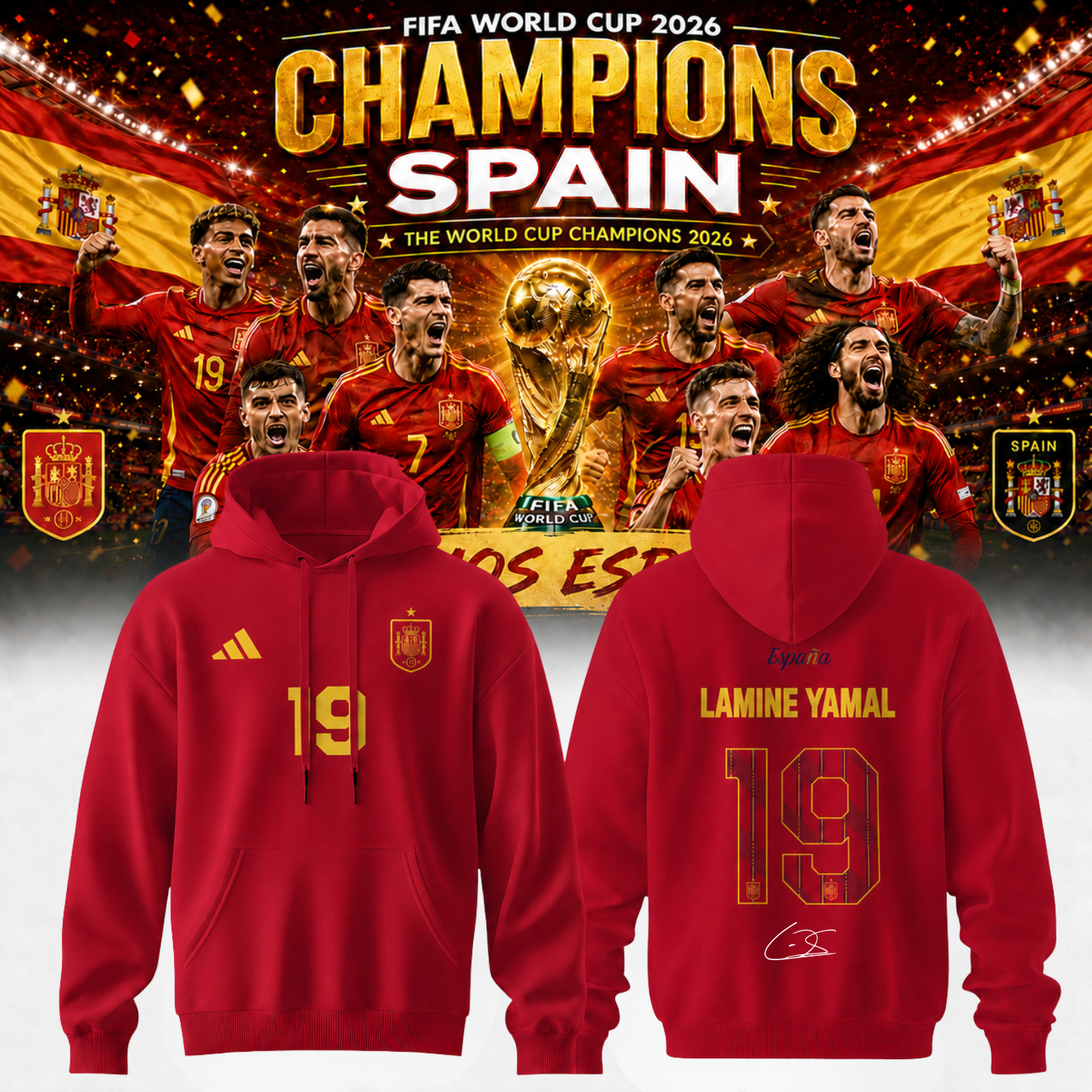 Lamine Yamal Spain World Cup Champions 2026 Signed Hoodie Collection