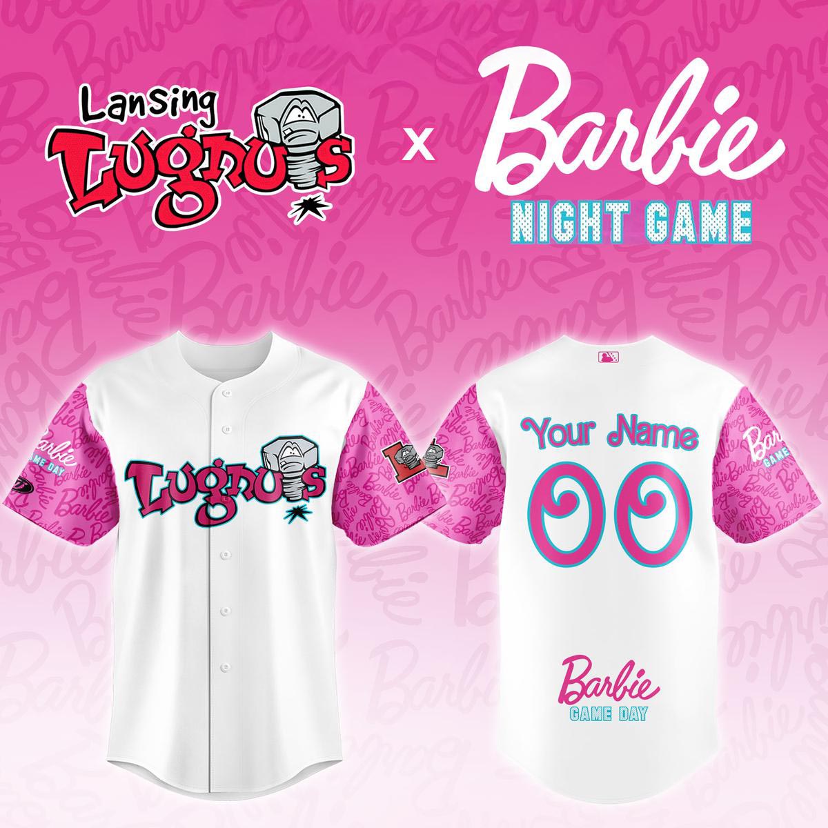 Lansing Lugnuts Barbie Night Game Custom Baseball Jersey Theme Night Fan Apparel 1 - Unicasport Lansing Lugnuts Barbie Night Game Custom Baseball Jersey Theme Night Fan Apparel