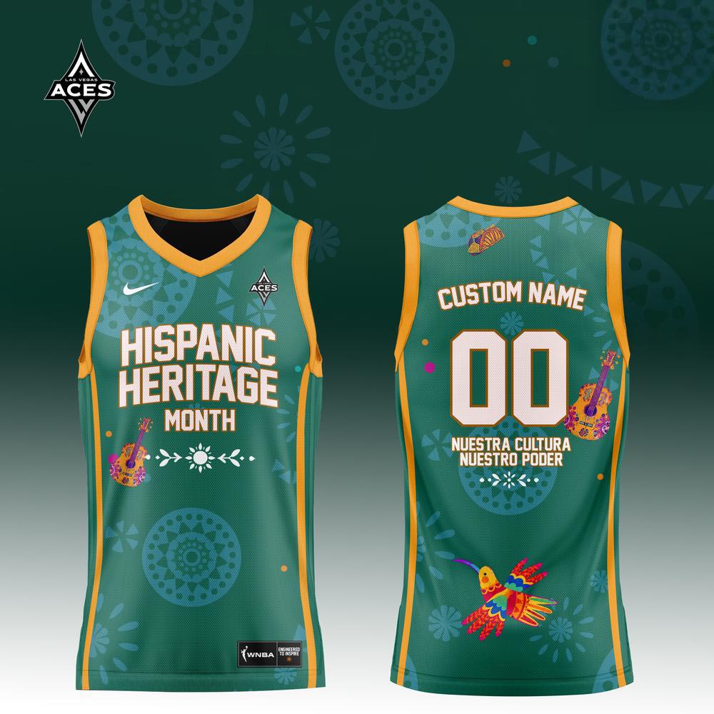 Las Vegas Aces Hispanic Heritage Month Basketball Jersey Custom Name & Number Green Sleeveless Jersey 1 - Unicasport Las Vegas Aces Hispanic Heritage Month Basketball Jersey Custom Name & Number Green Sleeveless Jersey