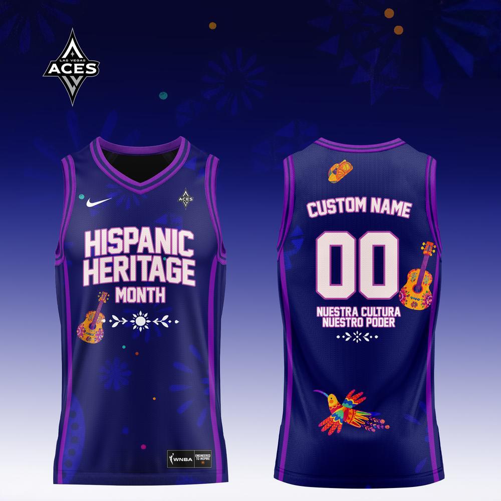 Las Vegas Aces Hispanic Heritage Month Basketball Jersey Custom Name & Number Purple Sleeveless Jersey 1 - Unicasport Las Vegas Aces Hispanic Heritage Month Basketball Jersey Custom Name & Number Purple Sleeveless Jersey