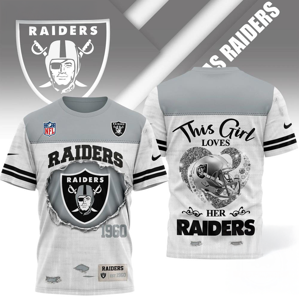 Las Vegas Raiders NFL Girl Heart Helmet 3D Graphic T Shirt