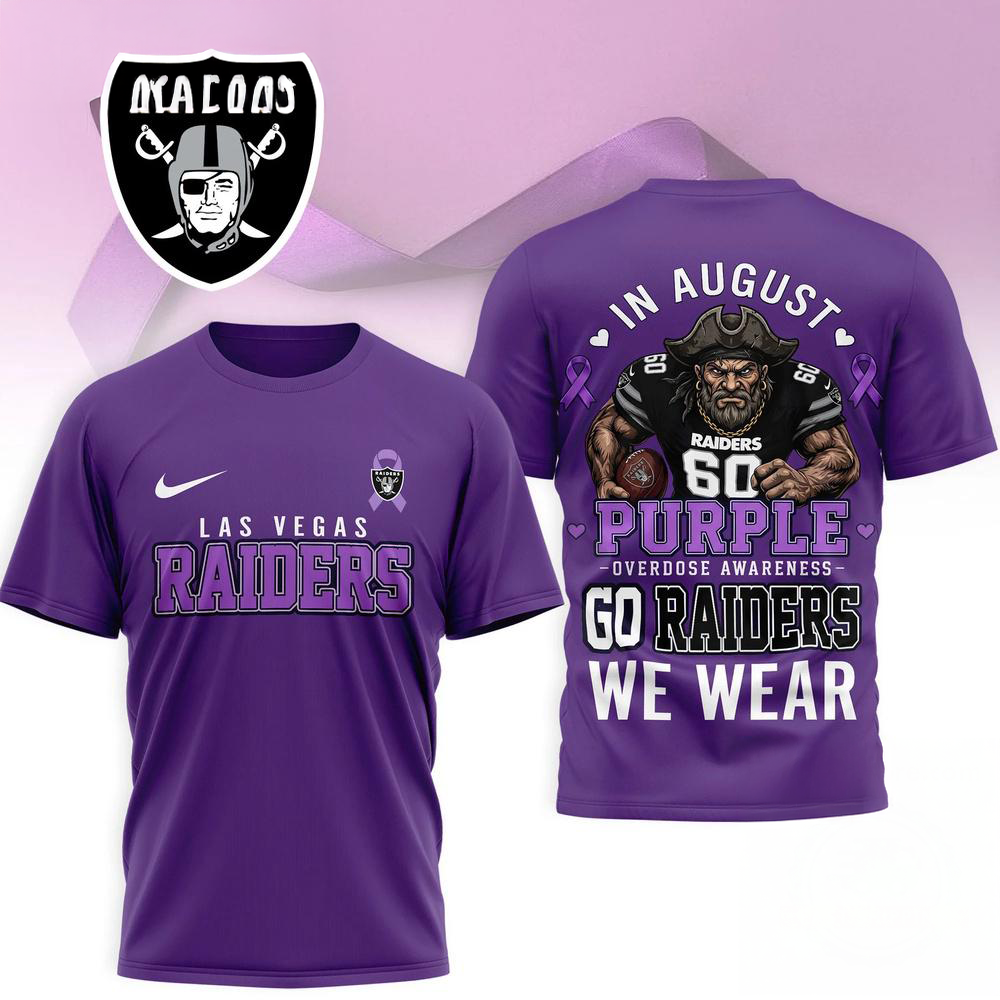 Las Vegas Raiders NFL In August We Wear Purple Overdose Awareness 3D Graphic T Shirt