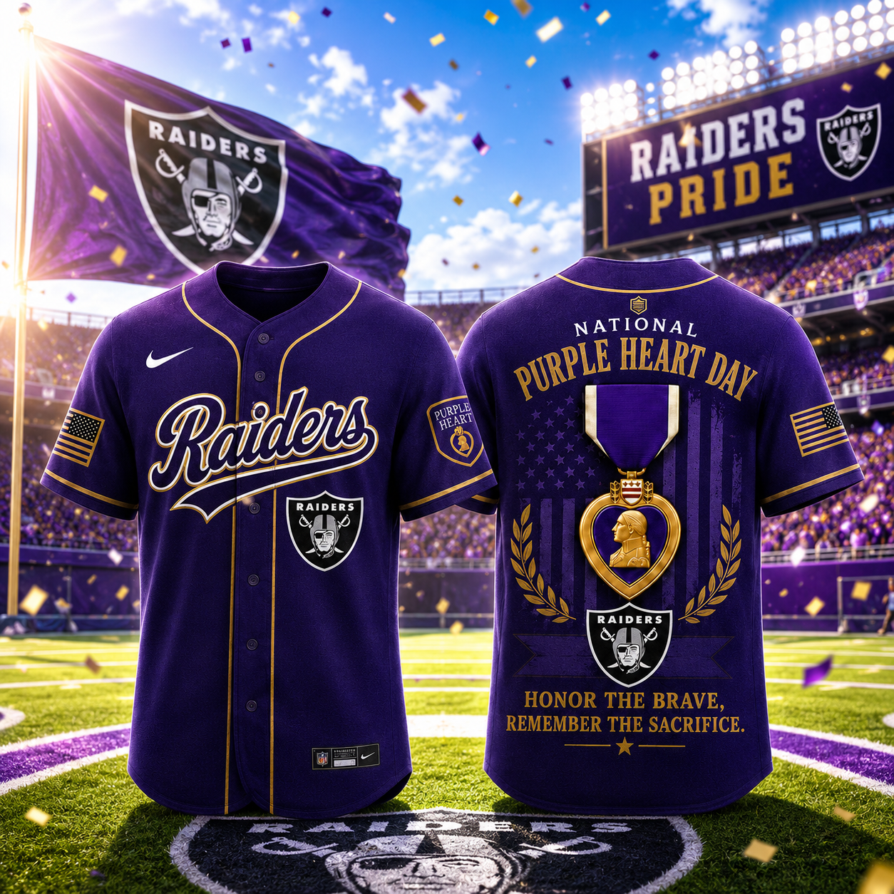 Las Vegas Raiders National Purple Heart Day Baseball Jersey