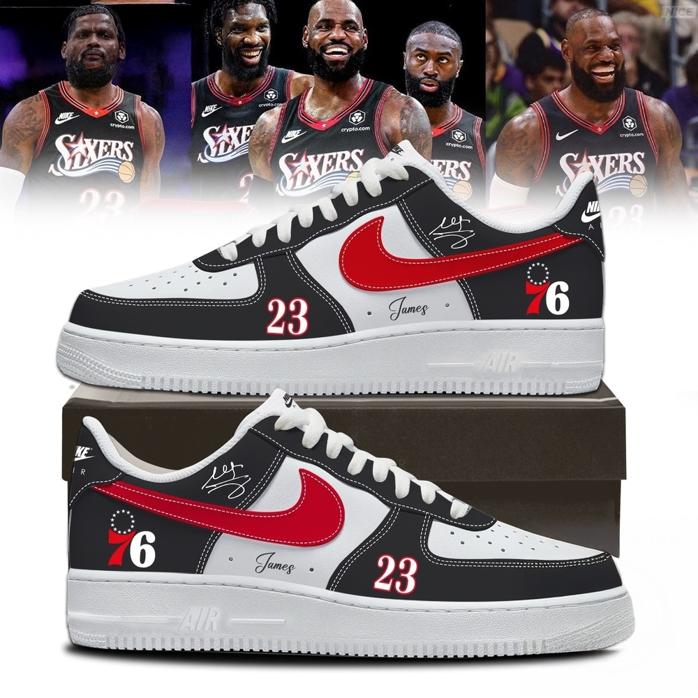 LeBron James Philadelphia 76ers Signature Black Air Force 1 Sneakers