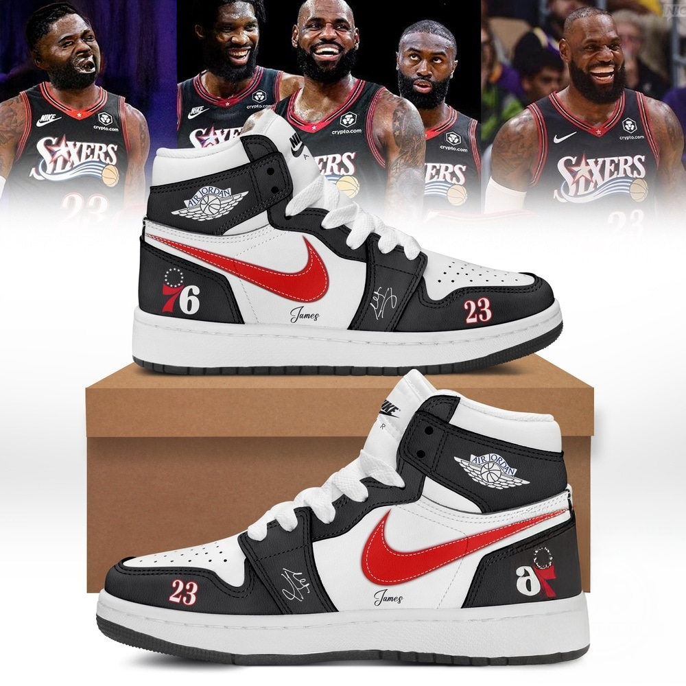 LeBron James Philadelphia 76ers Signature Black Air Jordan 1 High Top Sneakers