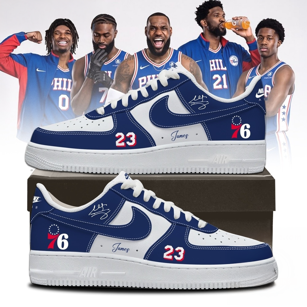 LeBron James Philadelphia 76ers Signature Blue Air Force 1 Sneakers