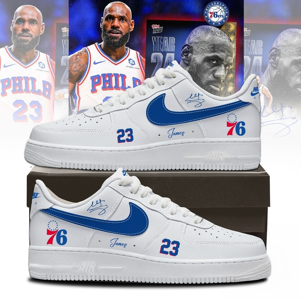 LeBron James Philadelphia 76ers Signature White Air Force 1 Sneakers