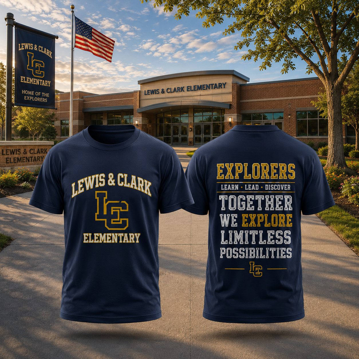 Lewis & Clark Elementary Explorers Graphic T Shirt Custom School Spirit Unisex Cotton Tee
