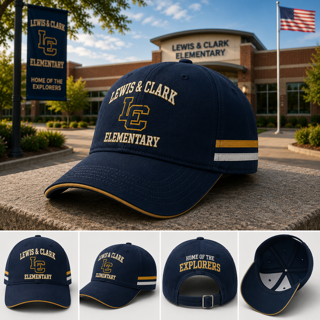 Lewis & Clark Elementary School Custom Embroidered Baseball Cap School Spirit Adjustable Hat