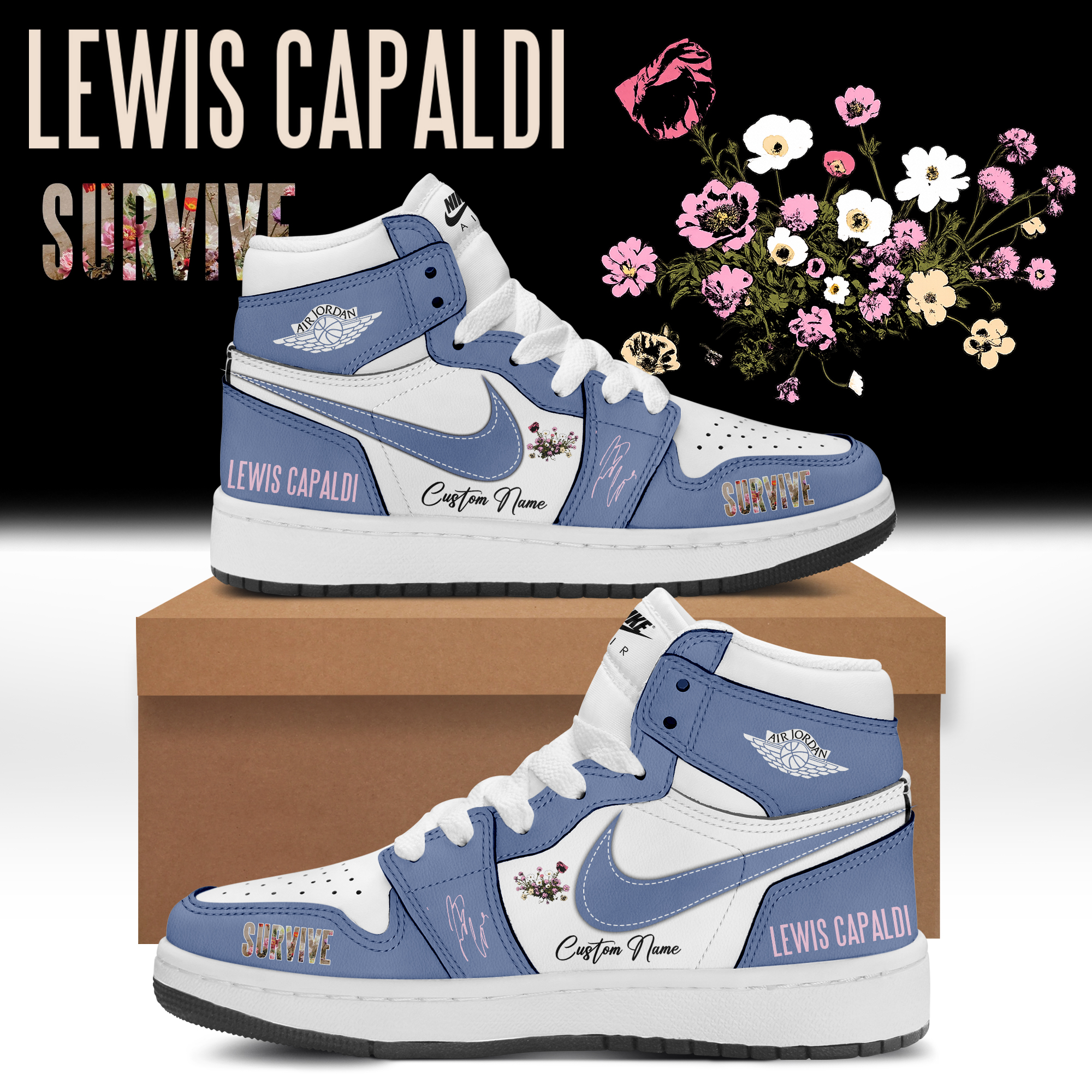 Lewis Capaldi Tour 2026 Custom Graphic AJ1 Sneakers