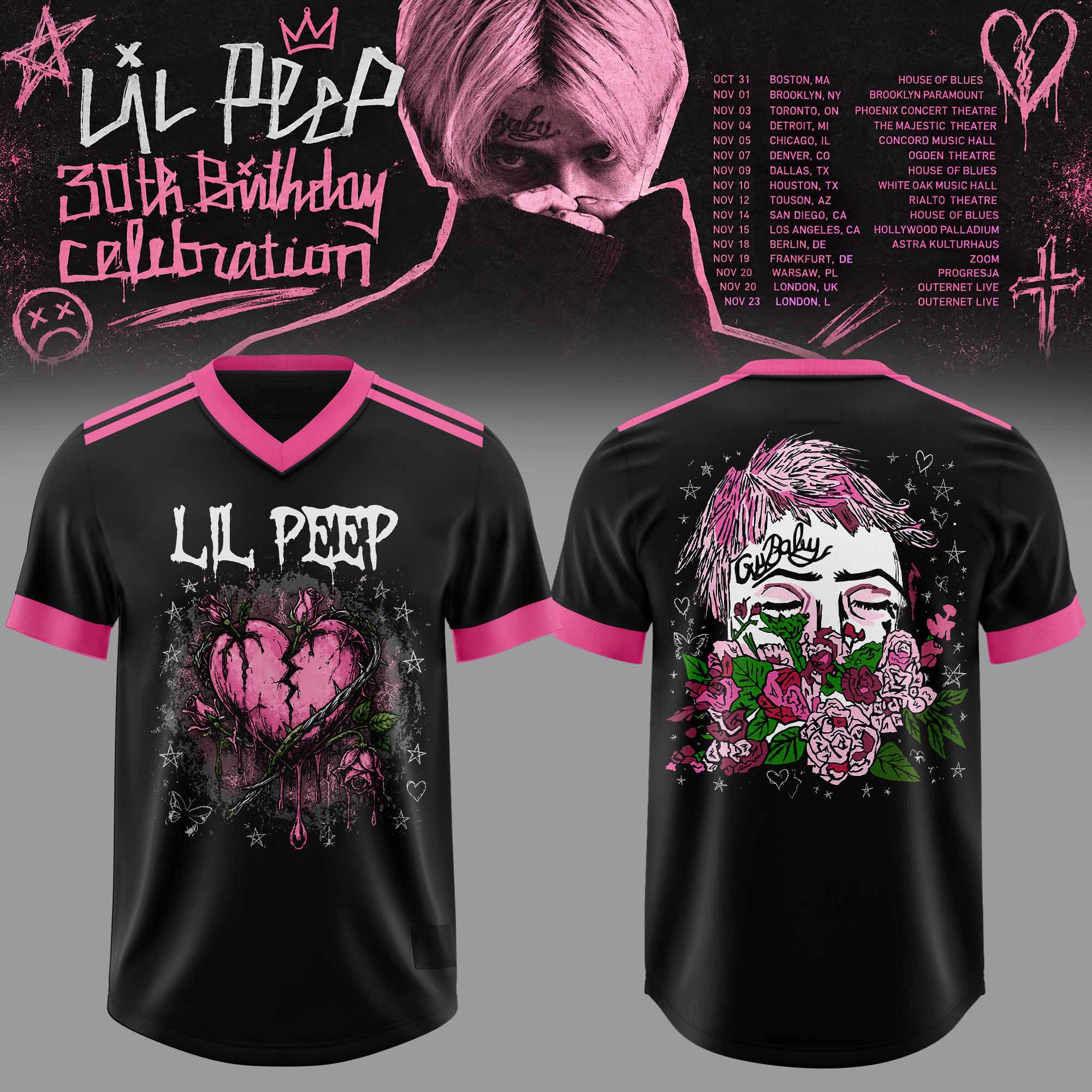 Lil Peep 2026 US EU Tour 30th Birthday Celebration All Over Print Football Jersey Fan Apparel 1 - Unicasport Lil Peep 2026 US EU Tour 30th Birthday Celebration All Over Print Football Jersey Fan Apparel
