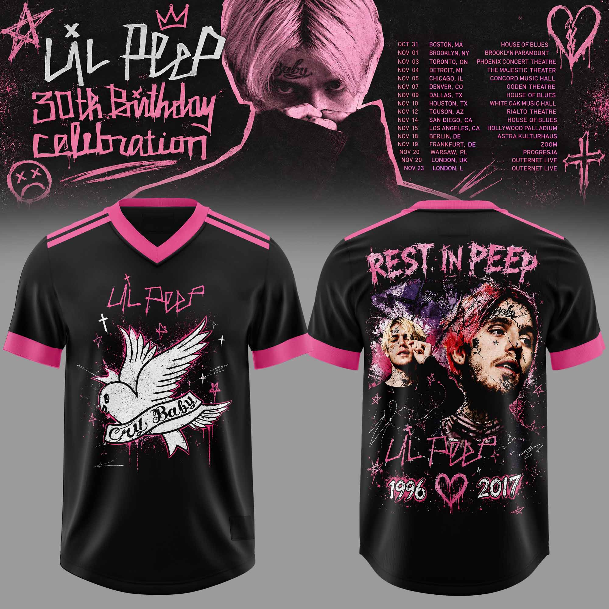 Lil Peep 30th Birthday Celebration 2026 US EU Tour 3D Football Jersey Rap Music Fanwear 1 - Unicasport Lil Peep 30th Birthday Celebration 2026 US EU Tour 3D Football Jersey Rap Music Fanwear