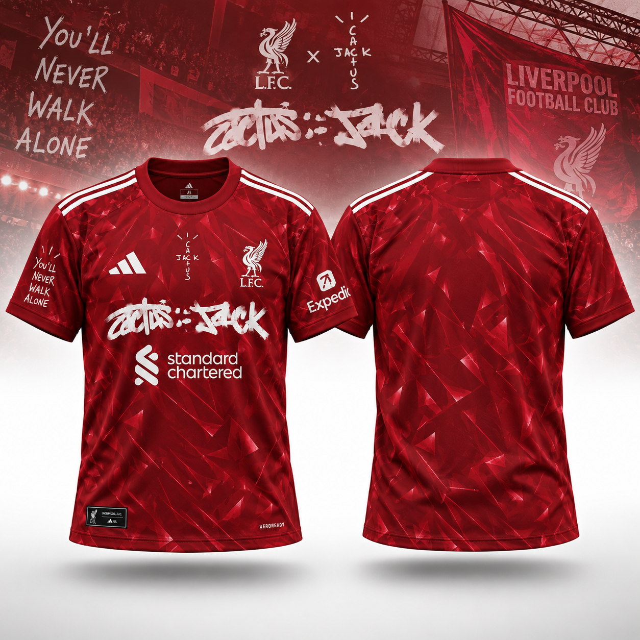 Liverpool FC x Travis Scott Cactus Jack Red Football Jersey Adidas Fanwear Graphic Shirt 2 - Unicasport Liverpool FC x Travis Scott Cactus Jack Red Football Jersey Adidas Fanwear Graphic Shirt