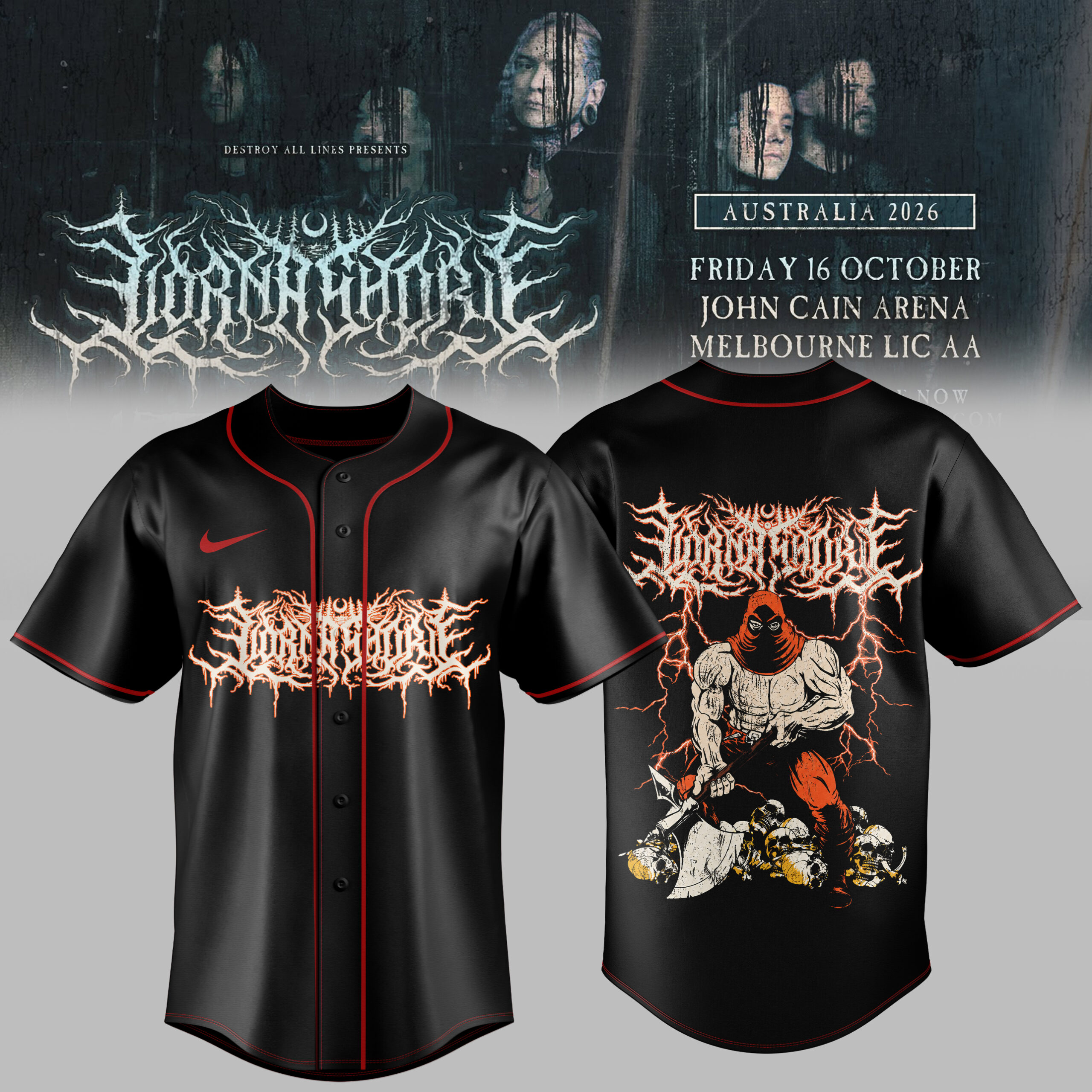 Lorna Shore Australia New Zealand Tour 2026 Exclusive Baseball Jersey