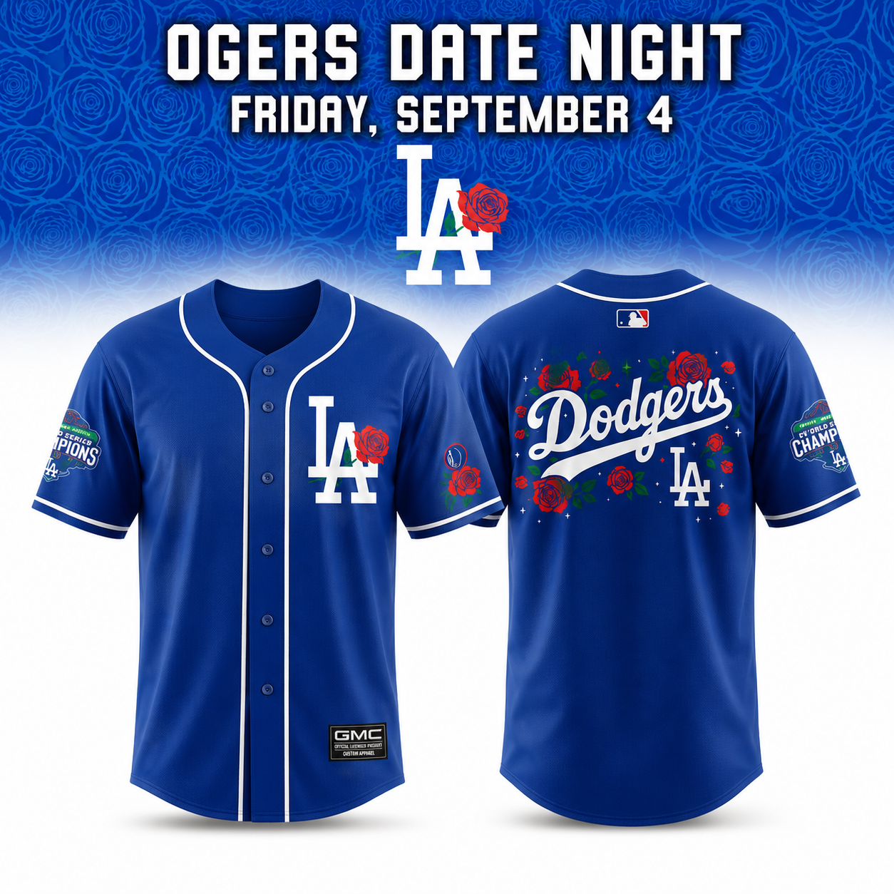 Los Angeles Baseball Rose Date Night Blue Floral LA Fan Pullover Jersey 1 - Unicasport Los Angeles Baseball Rose Date Night Blue Floral LA Fan Pullover Jersey