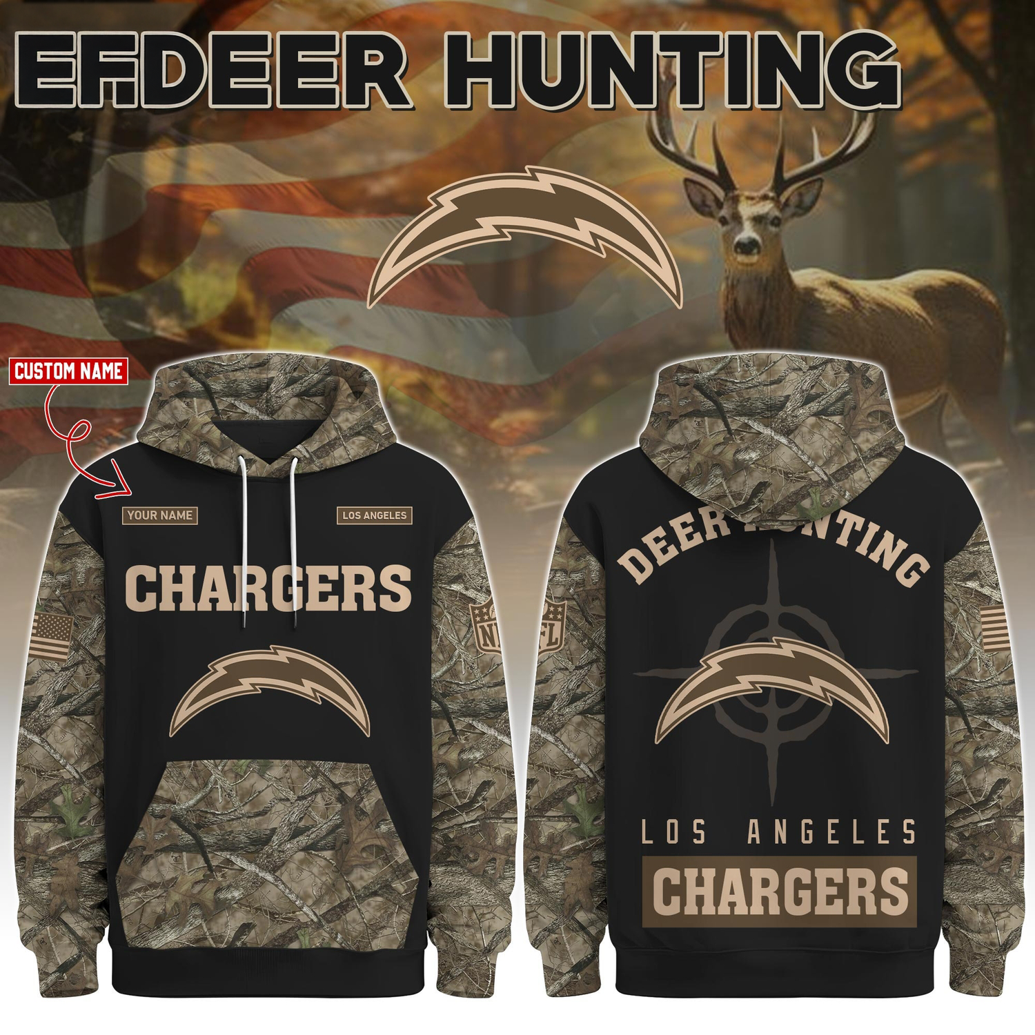 Los Angeles Chargers Deer Hunting Limited Edition Hoodie Â– NFL Hunting Hoodie for Fans