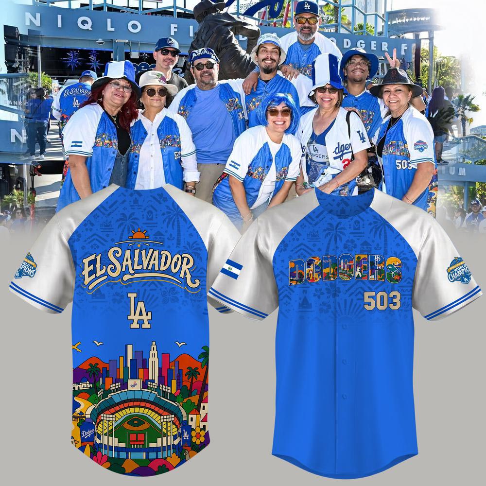 Los Angeles Dodgers 2026 Salvadoran Heritage Night Baseball Jersey Salvadoran Pride Baseball Fan Game Day Apparel 1 - Unicasport Los Angeles Dodgers 2026 Salvadoran Heritage Night Baseball Jersey Salvadoran Pride Baseball Fan Game Day Apparel