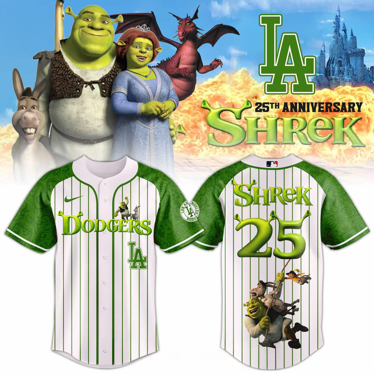 Los Angeles Dodgers Celebrate Shrek 25th Anniversary Jersey