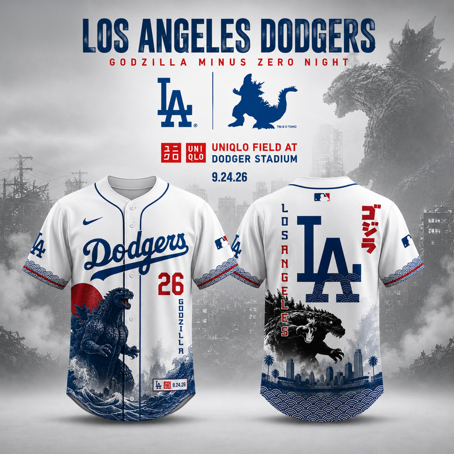 Los Angeles Dodgers Godzilla Minus One Limited Edition Baseball Jersey