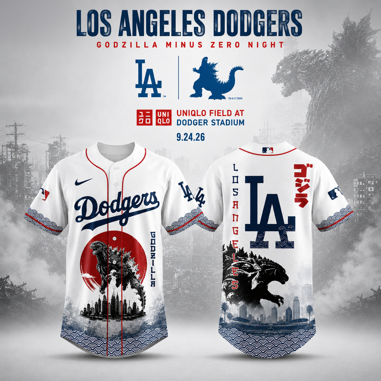 Los Angeles Dodgers Godzilla Minus One Premium Fan Baseball Jersey