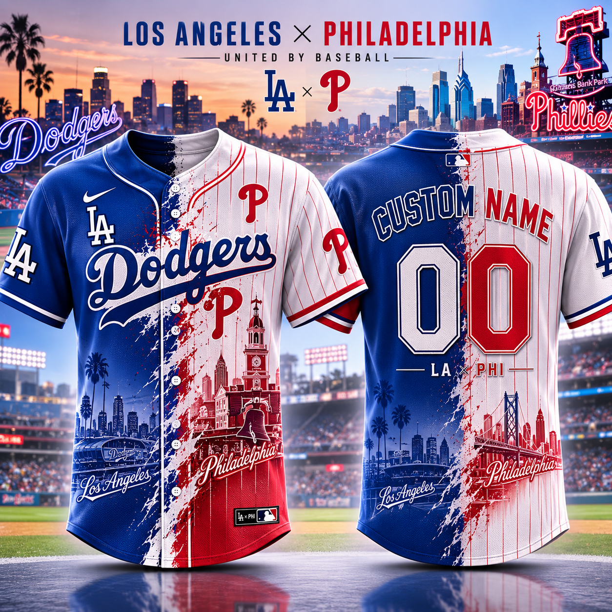 Los Angeles Dodgers x Philadelphia Phillies Custom Name Number Baseball Jersey For Fans