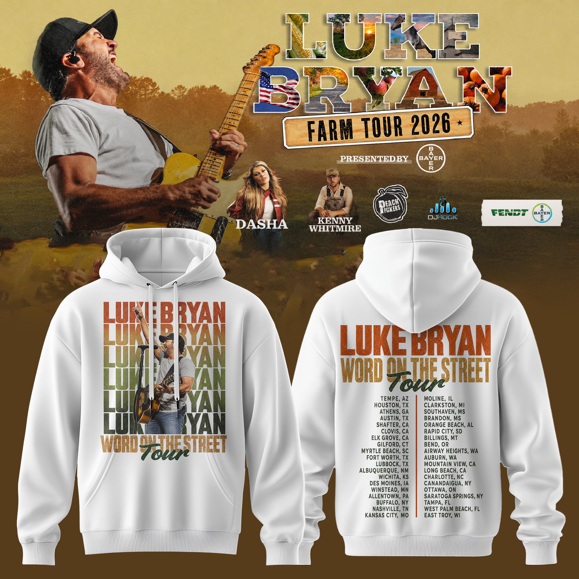 Luke Bryan Word On The Street Tour 2026 Limited Edition Pullover Hoodie