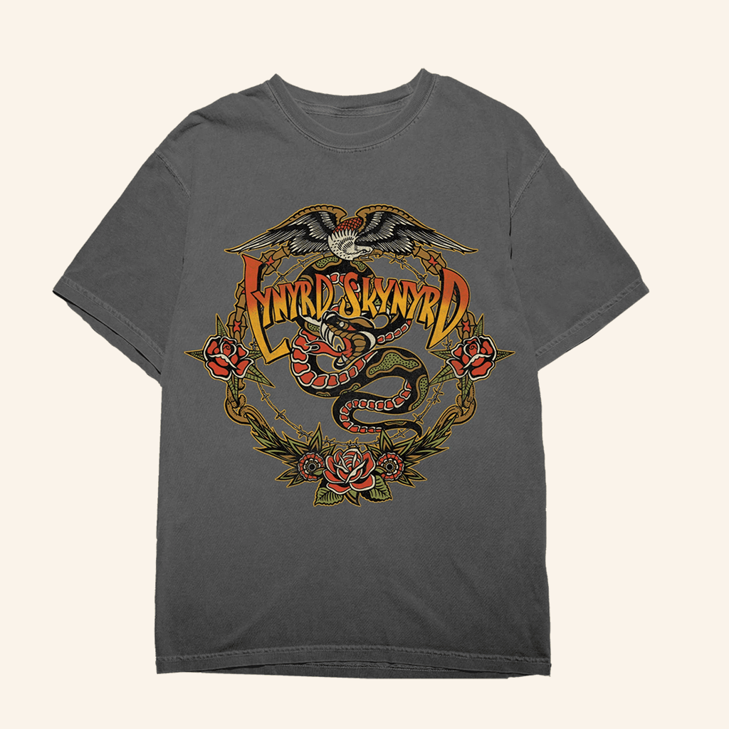 Lynyrd Skynyrd Merch Snake Chain Charcoal TShirt Gifts For Rock Band Fans