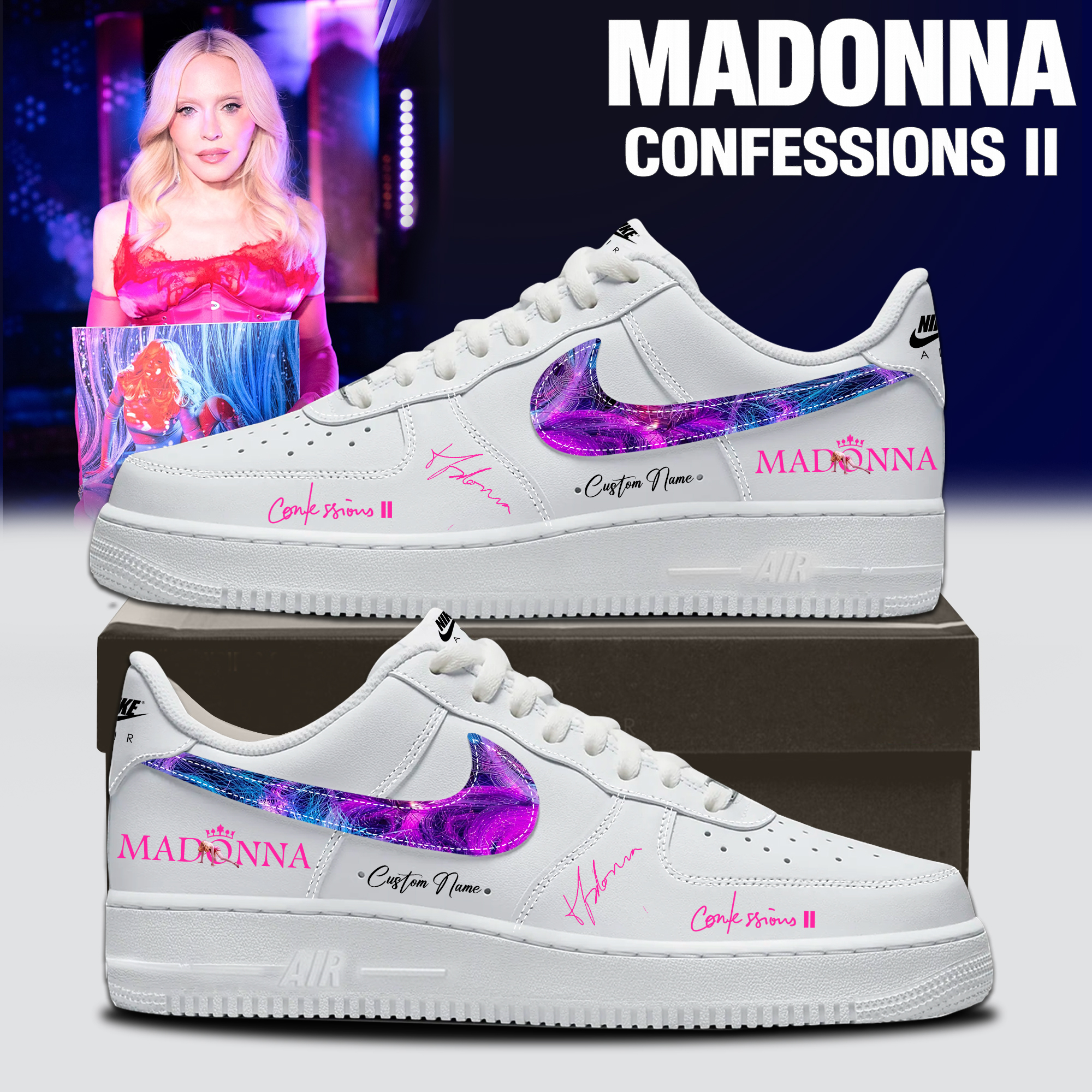 Madonna Confessions II Album Signature Streetwear High Top Shoes