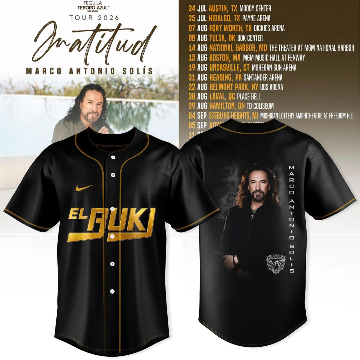 Marco Antonio Solís Gratitud Tour 2026 Baseball Jersey