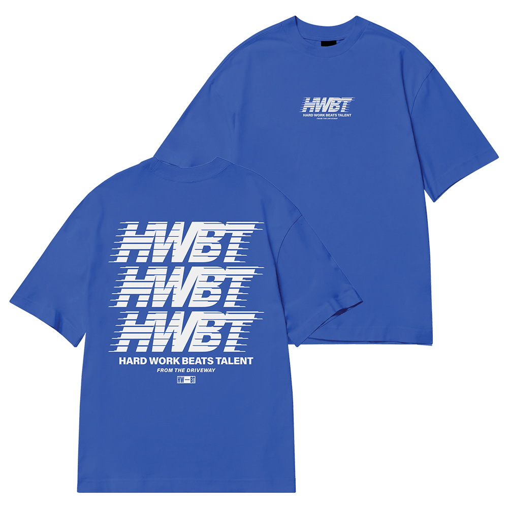Mat Armstrong Merch HWBT Hard Work Beats Talent Multi Logo Blue TShirt HWBT Merch