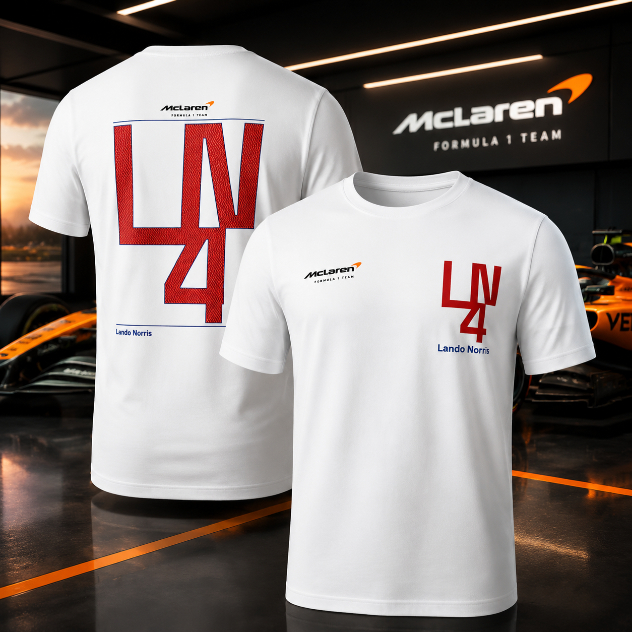 McLaren Formula 1 Lando Norris 4 White T Shirt Motorsport Fan Gift