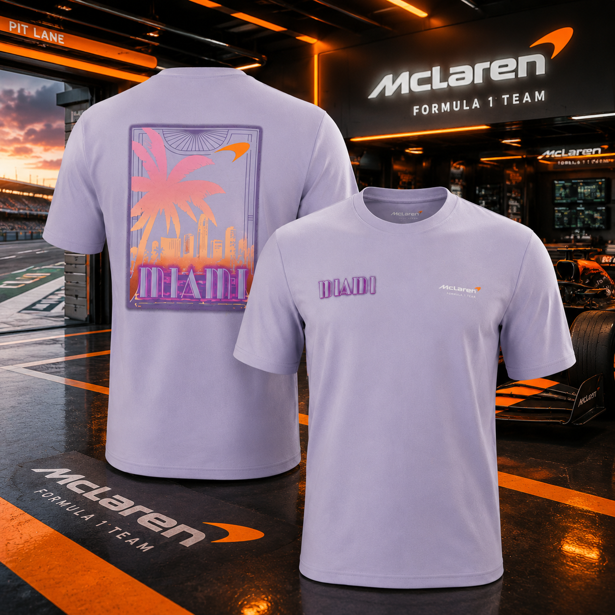 McLaren Formula 1 Miami Grand Prix Lavender T Shirt Motorsport Fan Gift