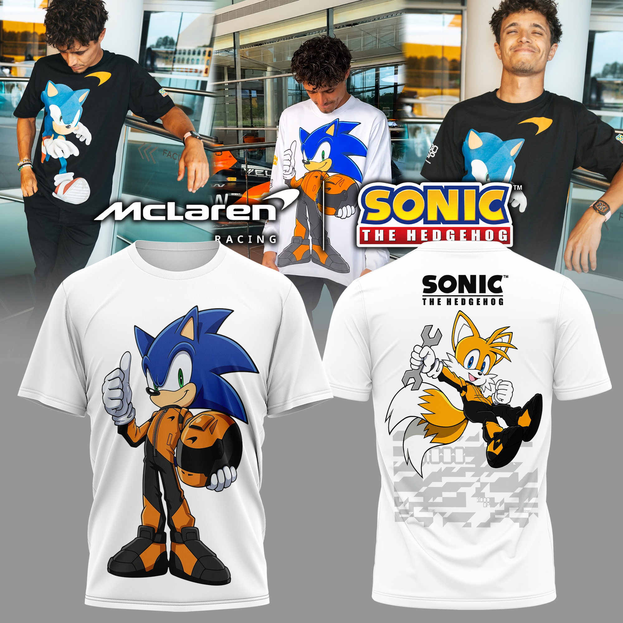 McLaren x Sonic 1000th Grand Prix Graphic T Shirt Racing Fan Gift