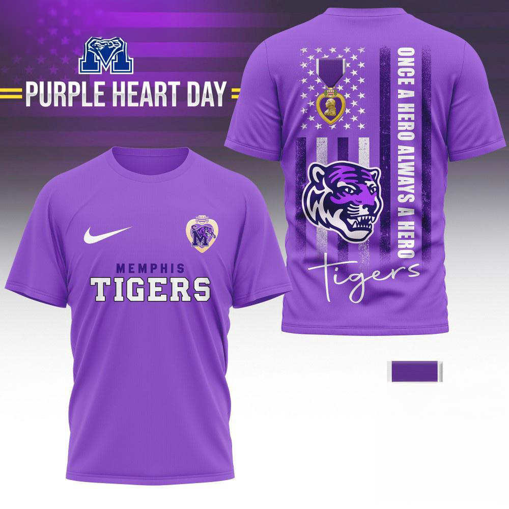 Memphis Tigers NCAA National Purple Heart Day Unisex 3D Shirt
