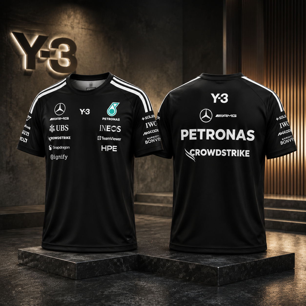 Mercedes AMG Petronas Y 3 Black Performance Jersey Formula 1 Motorsport Fan Gift