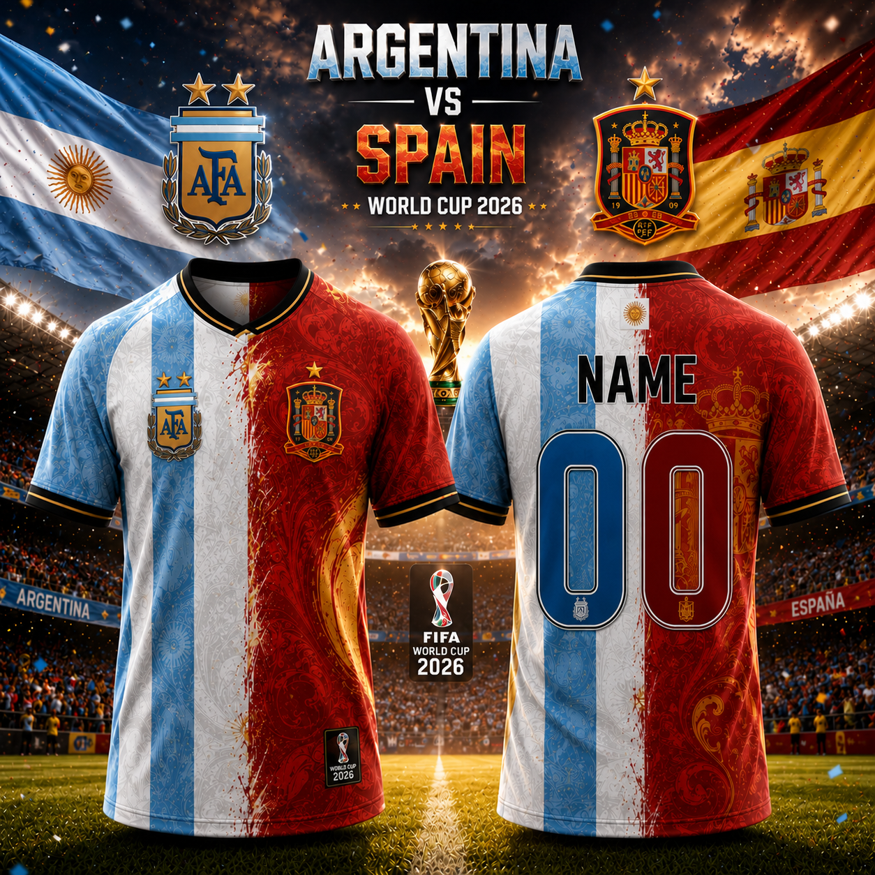 Messi vs Yamal Argentina vs Spain World Cup 2026 Custom Name 00 Soccer Jersey Football Fan Gift